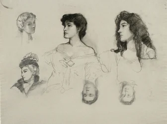 Esquisses de six têtes féminines